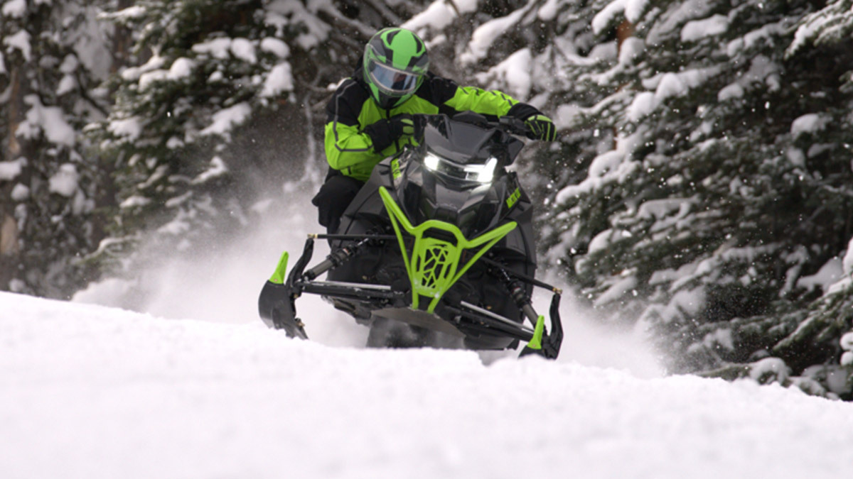 Snowmobile in the woods